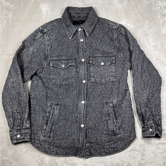 NWOT Blank NYC Quilted Acid Wash Faded Black Button Front Chore Coat Jacket M - Picture 1 of 14